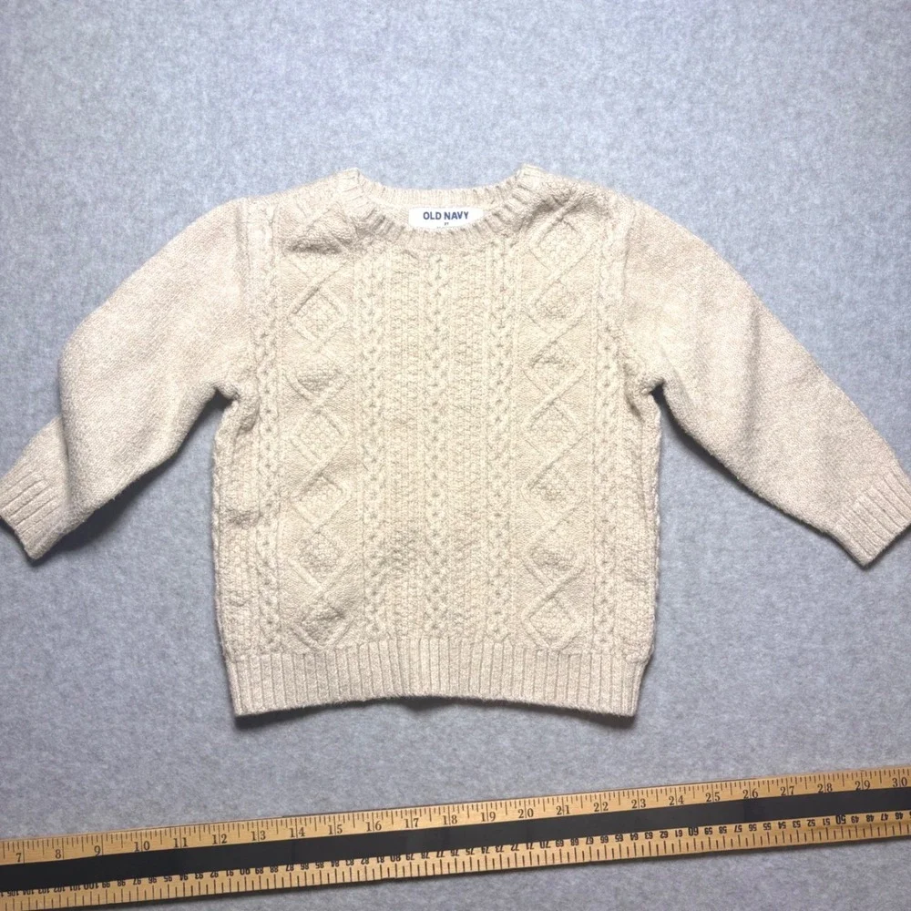 Old Navy Kids Oatmeal Beige Cable Knit Crewneck Sweater 2T